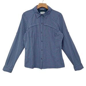 Columbia Shirt Womens Large Purple Checks Roll Tab Sleeve Breathable Outdoor